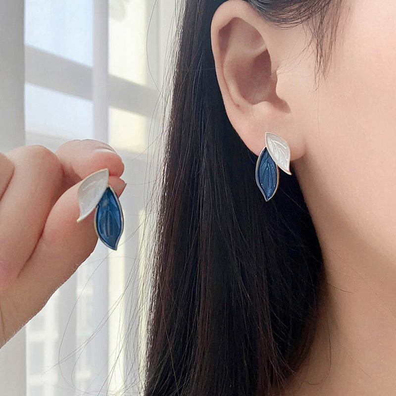 UNI-10311 - Blue Leaves Gold - Earring