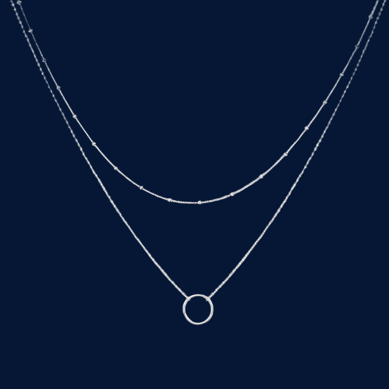 UNI-10651 - Silver Circle Double Layer - Necklace