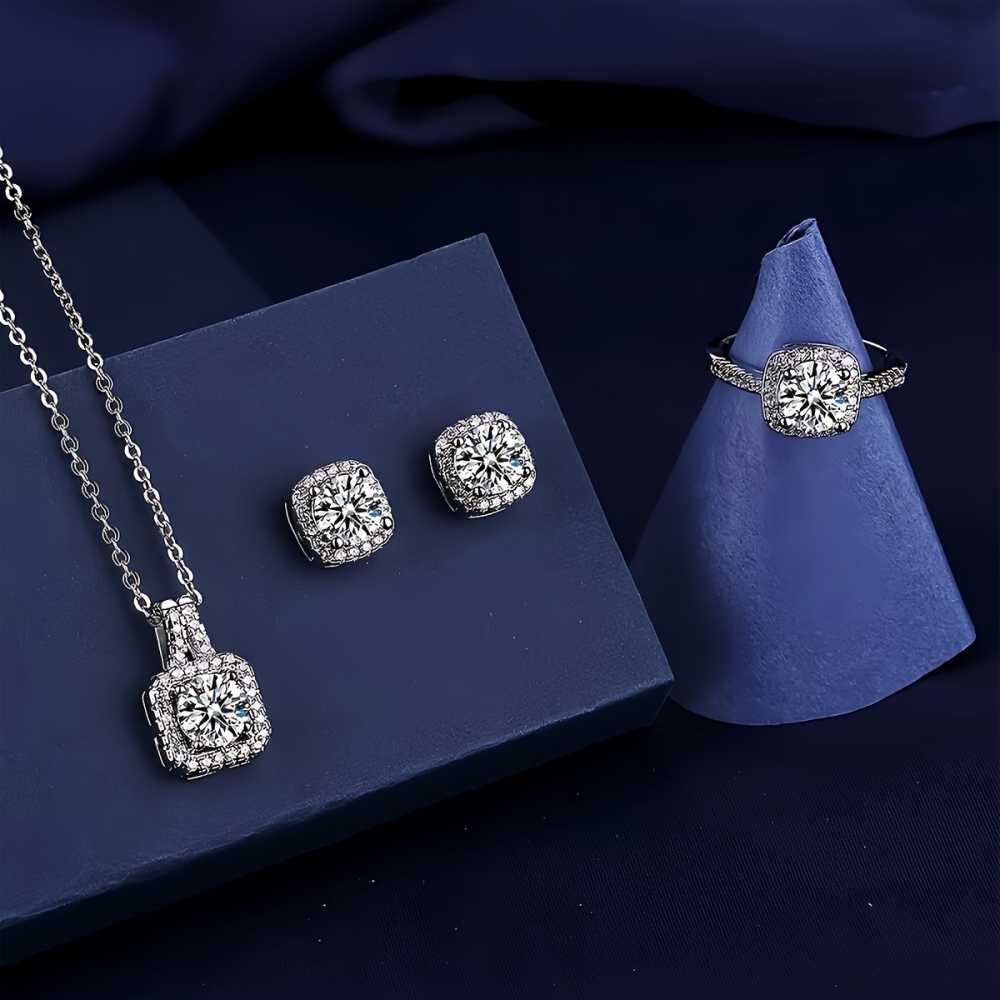 Unisilver Set UNI-11019 - Diamonds Square Silver - Jewelry Set – ABW