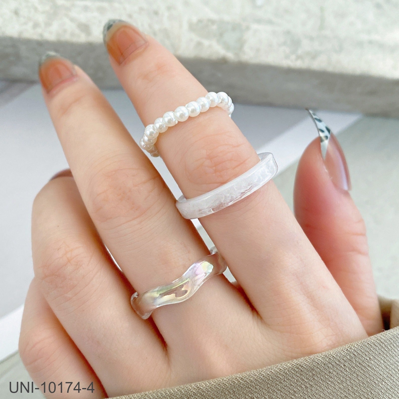 UNI-10174-4 - Shiny Pearl - Ring Set of 3 - Style 2