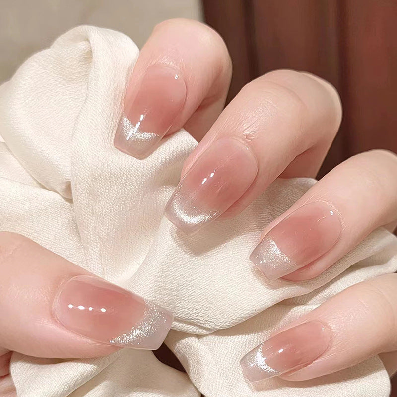 N-146 - Shiny White Salmon Pink Shade - Press On Nail Set Of 24