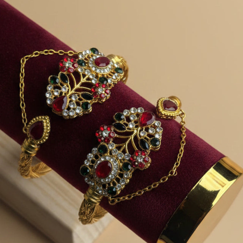 CH-107 - Luxury Multi Diamonds Gold - Bangle Set Of 2 Style 3