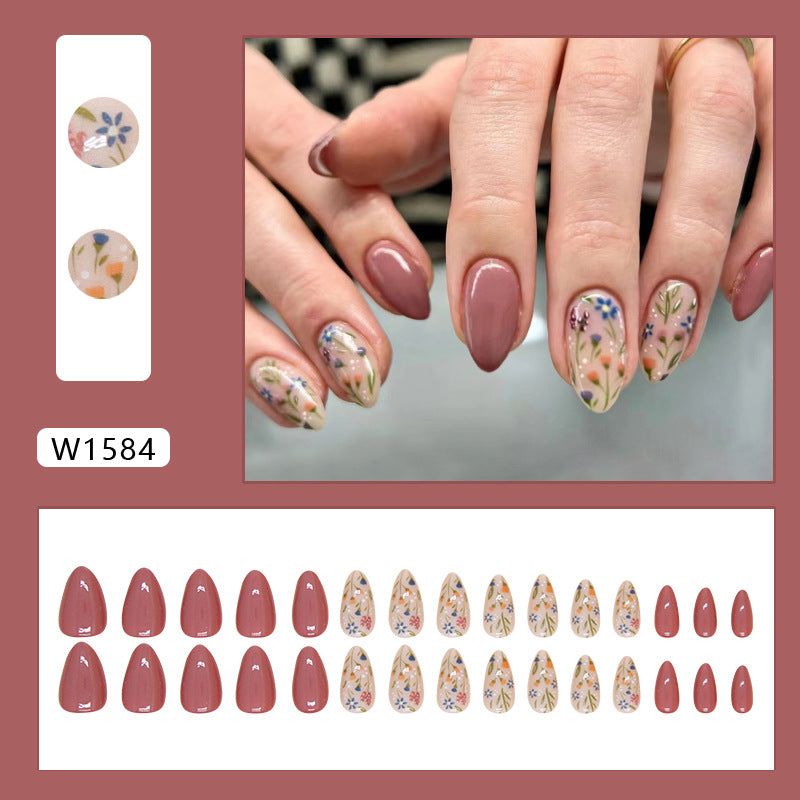 N-126 - Florals & Primrose Pink - Press On Nail Set Of 24
