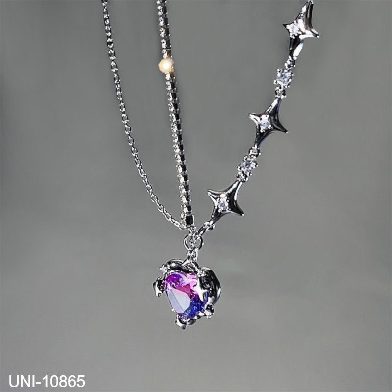 UNI-10865 -  Crystal Heart Sparkle Chain Silver  - Necklace