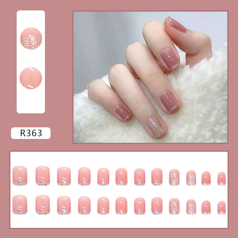 N-118 - Silver Sparkle &  Pink - Press On Nail Set Of 24