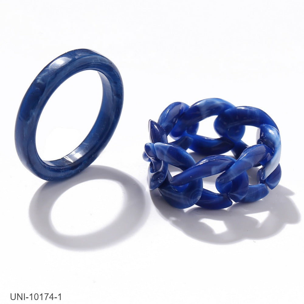 UNI-10174-1 - Chunky Chain Blue - Ring Set of 2