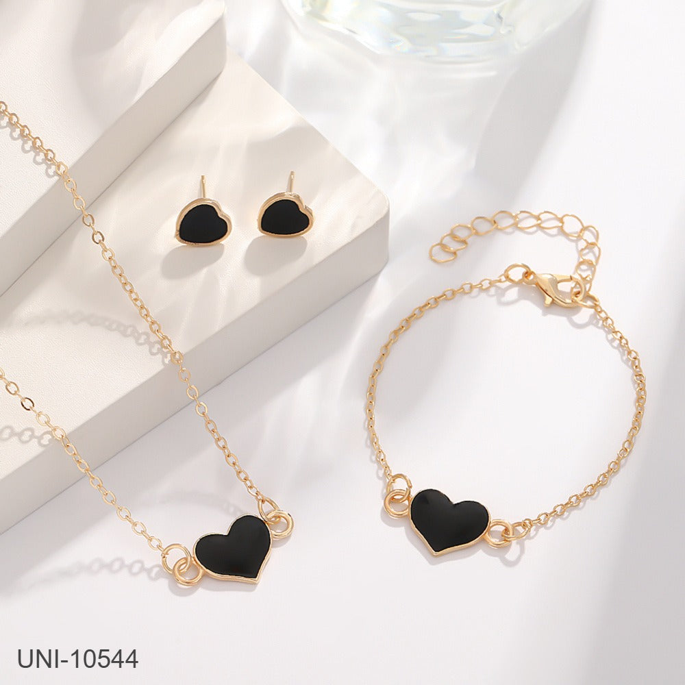 UNI-10544 - Black Heart  Gold  - Jewelry Set