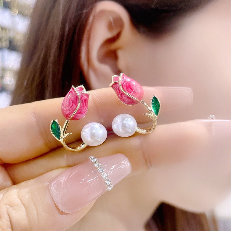UNI-10379 - Hot Pink Rosebud  - Earring