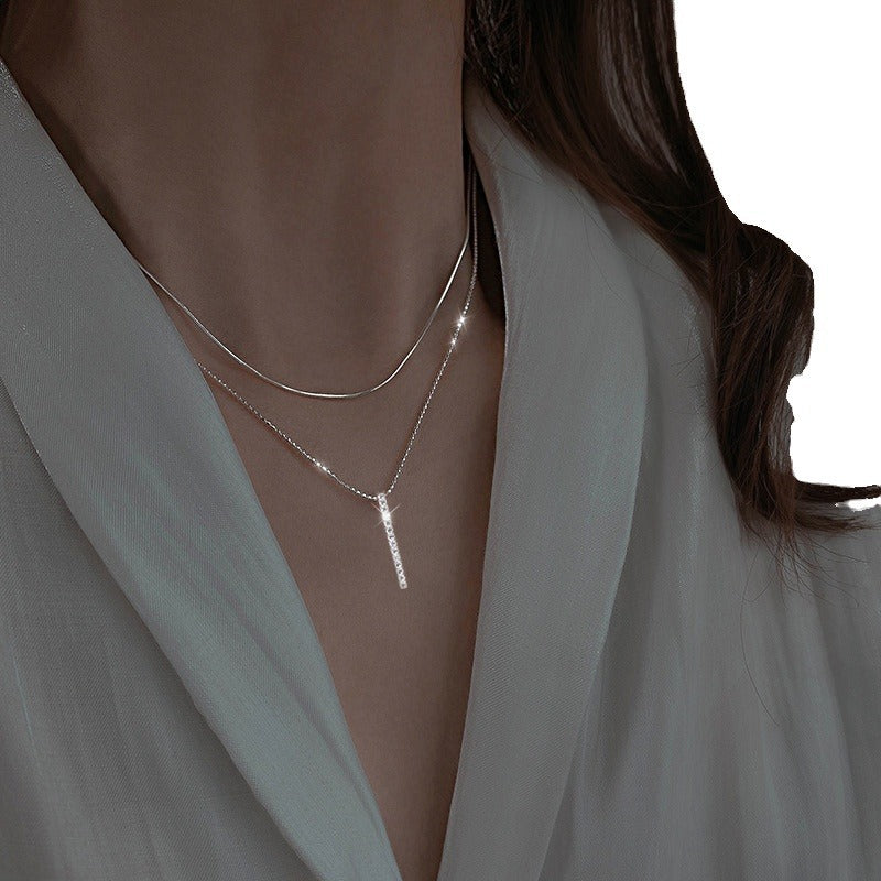 UNI-10648 - Classy Silver Double Layer  - Necklace Set Of 2
