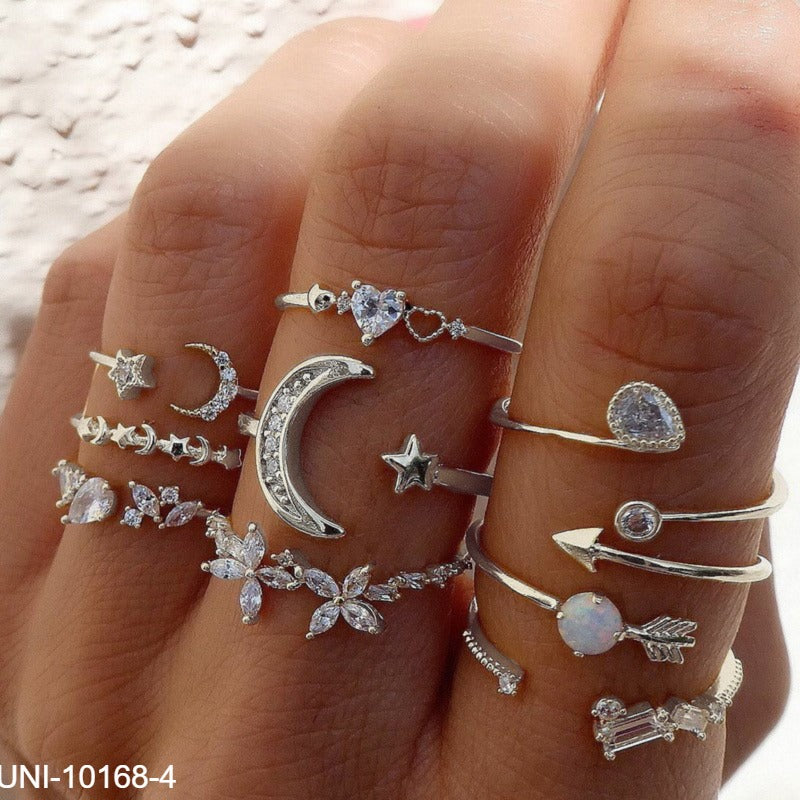 UNI-10168-4 - Sparkle Moon Diamond Ring Set Of 9 - Style 4