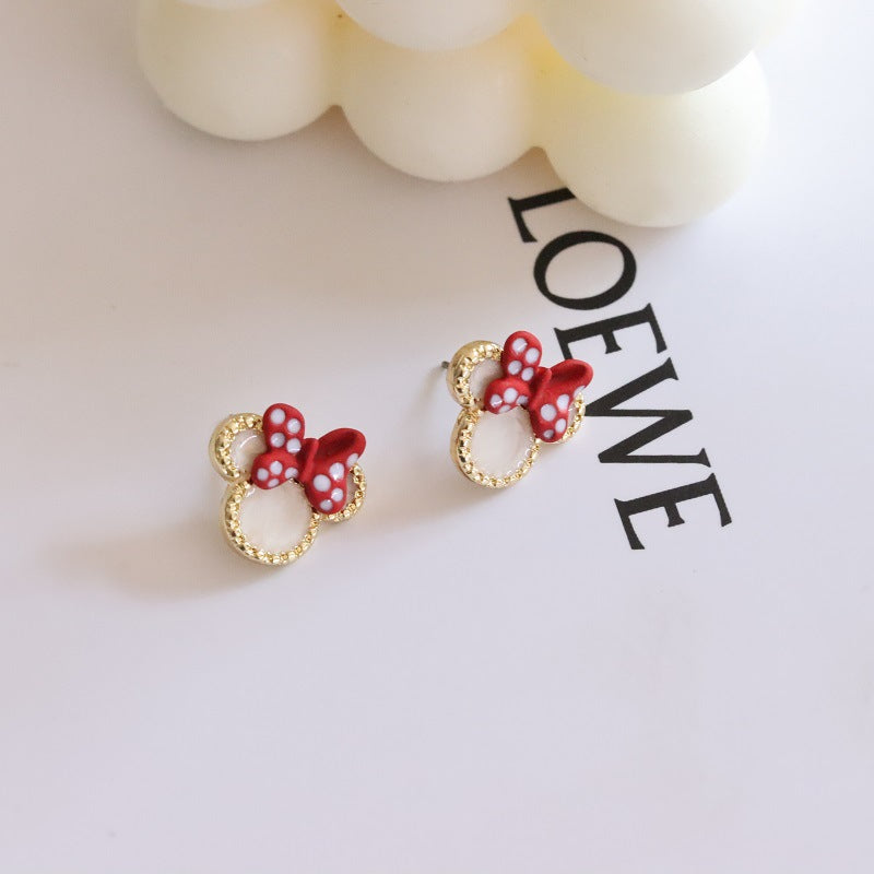 UNI-10089-1 - Minnie Mouse Polka Bow   - Earring