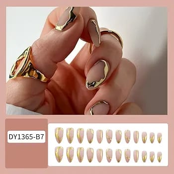 N-333 - Gold Foil Classy - Press On Nail Set Of 24 - Free 24 Pcs Sticker Sheet Included