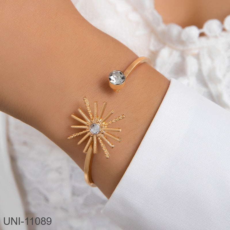 UNI-11089 - Sun & White Diamond Gold Bangle - Bracelet