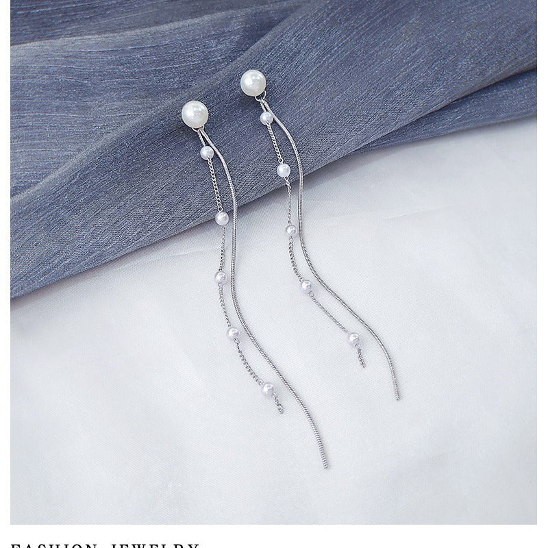 UNI-10494 - Pearly Dangling Silver - Earring