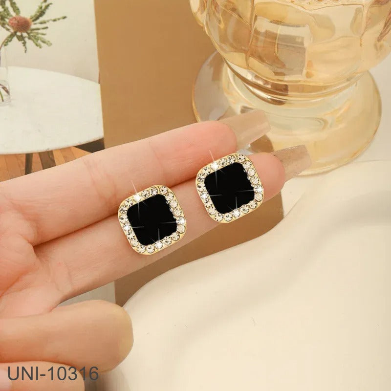 UNI-10316 - Black Square Sparkle  - Earring