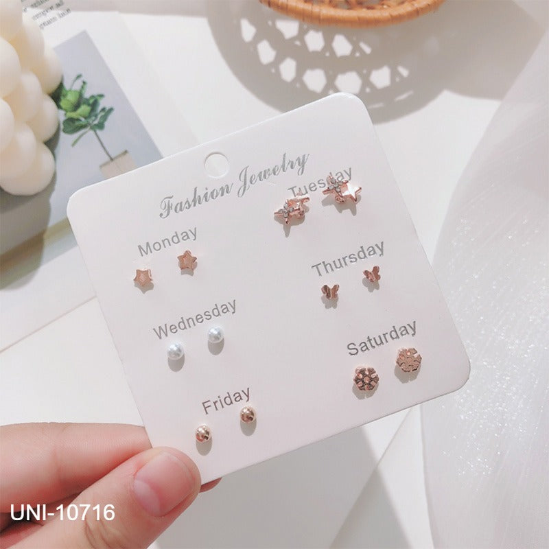 UNI-10716 - Fancy Mini - Ear Studs Set Of 6 - Style 10