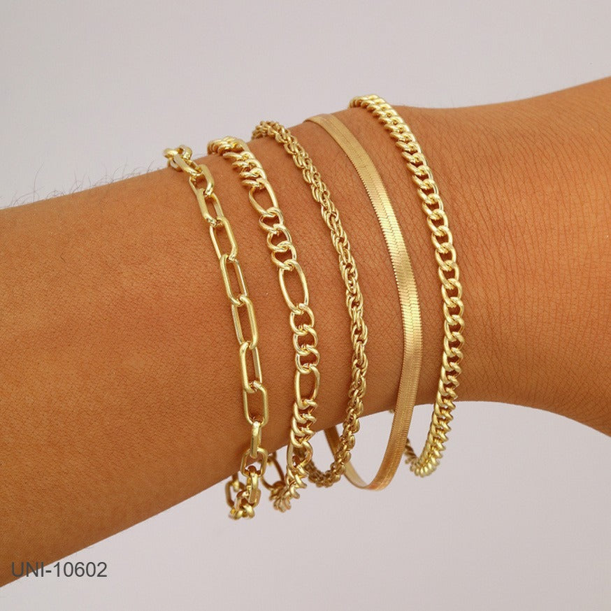 UNI-10602  - Classy Gold Chain - Bracelet Set of 5