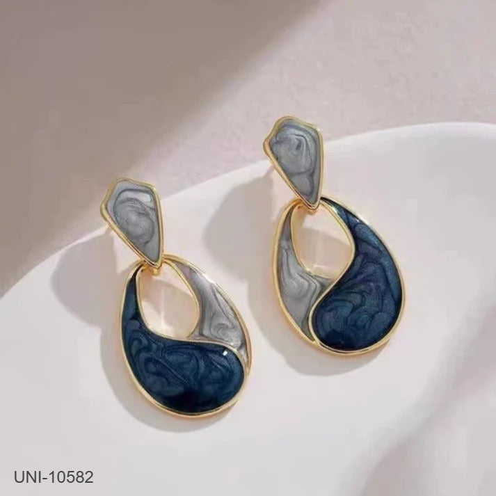 UNI-10582 - Watercolor Grey & Blue Drop  - Earring