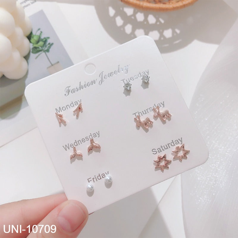 UNI-10709 - Fancy Mini - Ear Studs Set Of 6 - Style 3