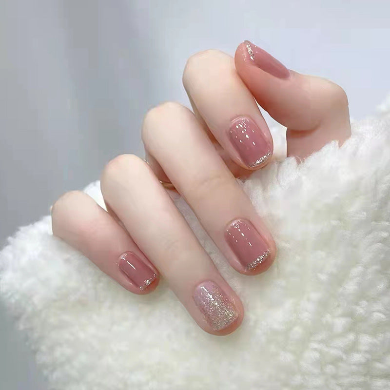 N-118 - Silver Sparkle &  Pink - Press On Nail Set Of 24
