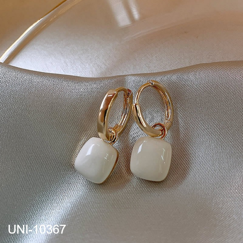 UNI-10367 - Square White Circle Hoop - Earring