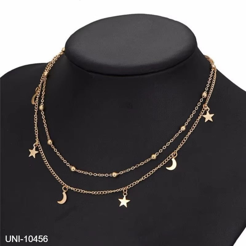 UNI-10456 - Gold Moon & Star Double Layer - Necklace