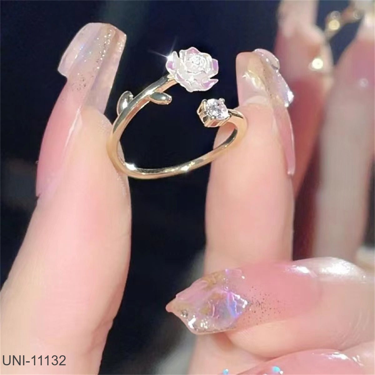 UNI-11132 - Diamond & Rose Flower  Gold - Ring
