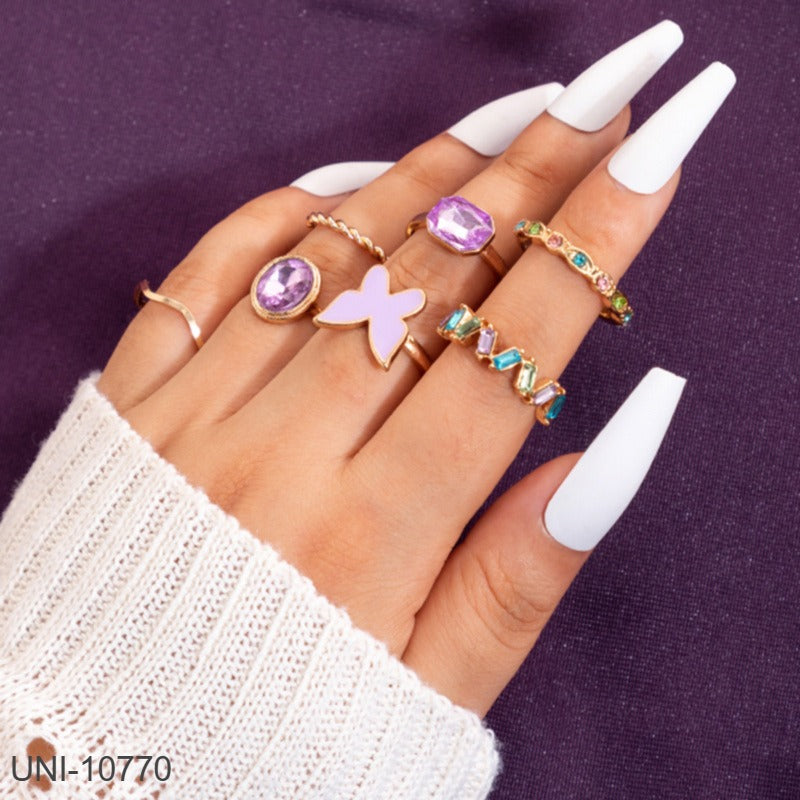 UNI-10770 - Butterfly Crystal Gems  - Ring Set Of 7