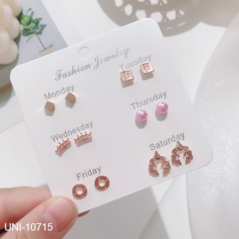 UNI-10715 - Fancy Mini - Ear Studs Set Of 6 - Style 9