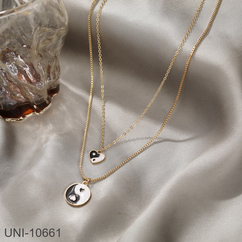 UNI-10661 - Yin & Yang Black  - Necklace Set Of 2