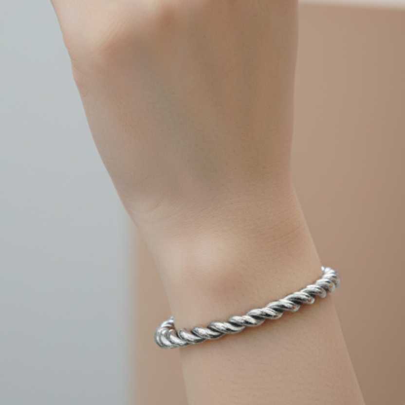 UNI-10636-12 - Silver Twisted Bangle - Bracelet