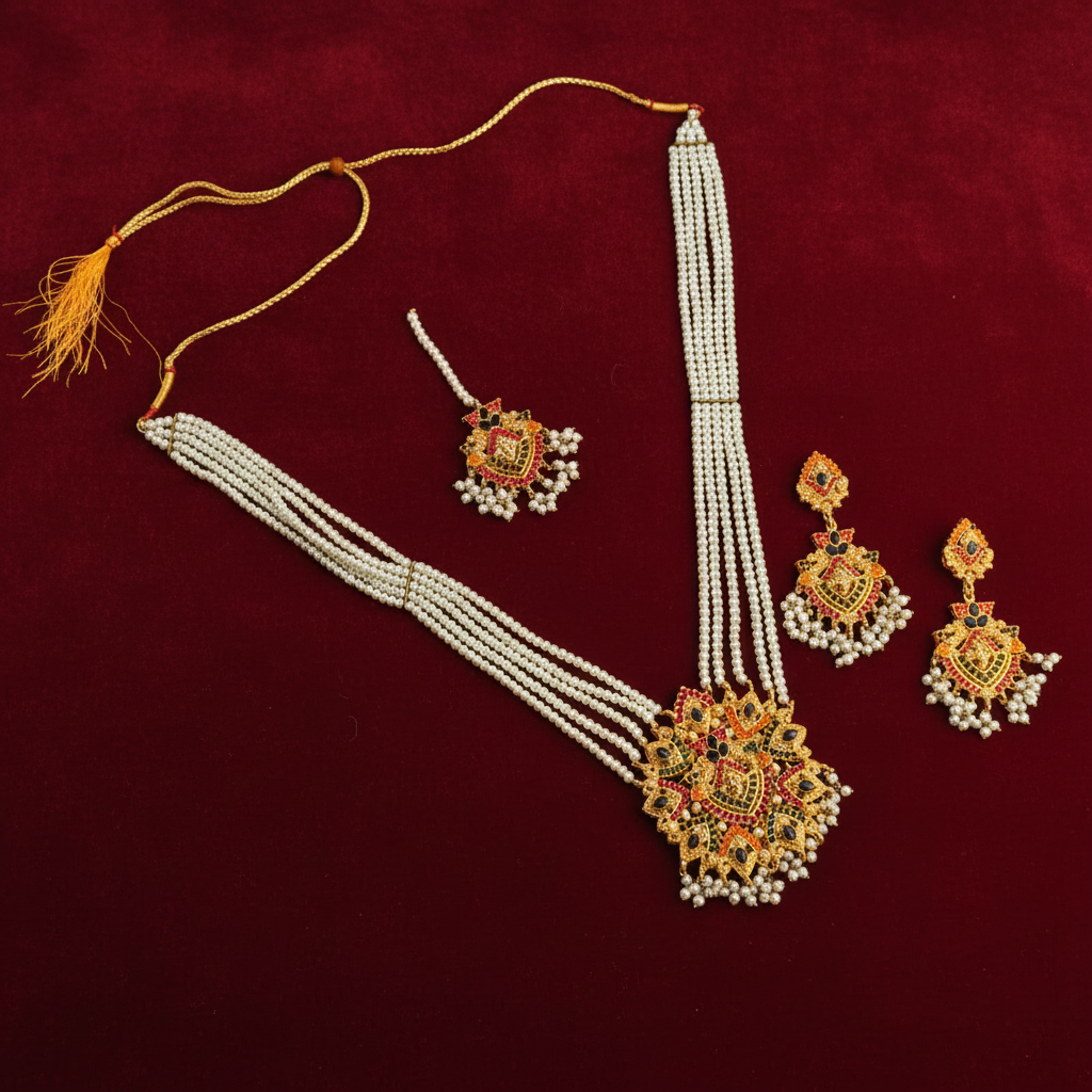 PJ-183 -  White Pearls & Luxury Mala - Jewelry Set Style 6