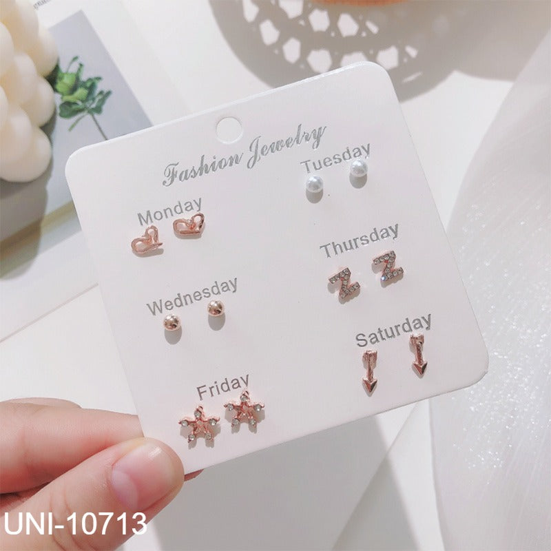 UNI-10713 - Fancy Mini - Ear Studs Set Of 6 - Style 7