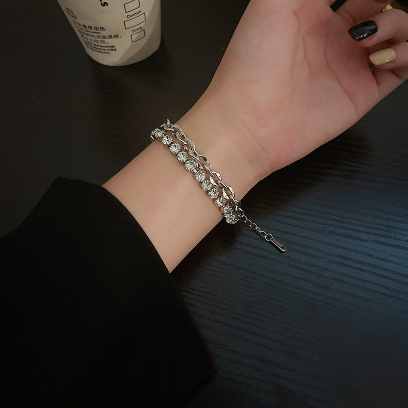 UNI-10914 - Double Layer Sparkle Diamonds Silver - Bracelet