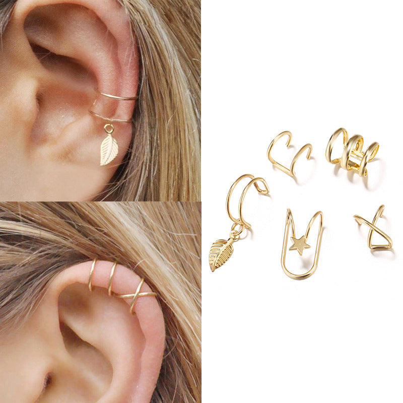 UNI- 11189 - Classy Gold Foil Ear Cuff  - Earring Set of 5