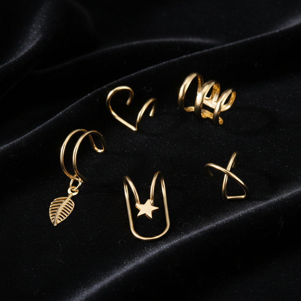 UNI- 11189 - Classy Gold Foil Ear Cuff  - Earring Set of 5