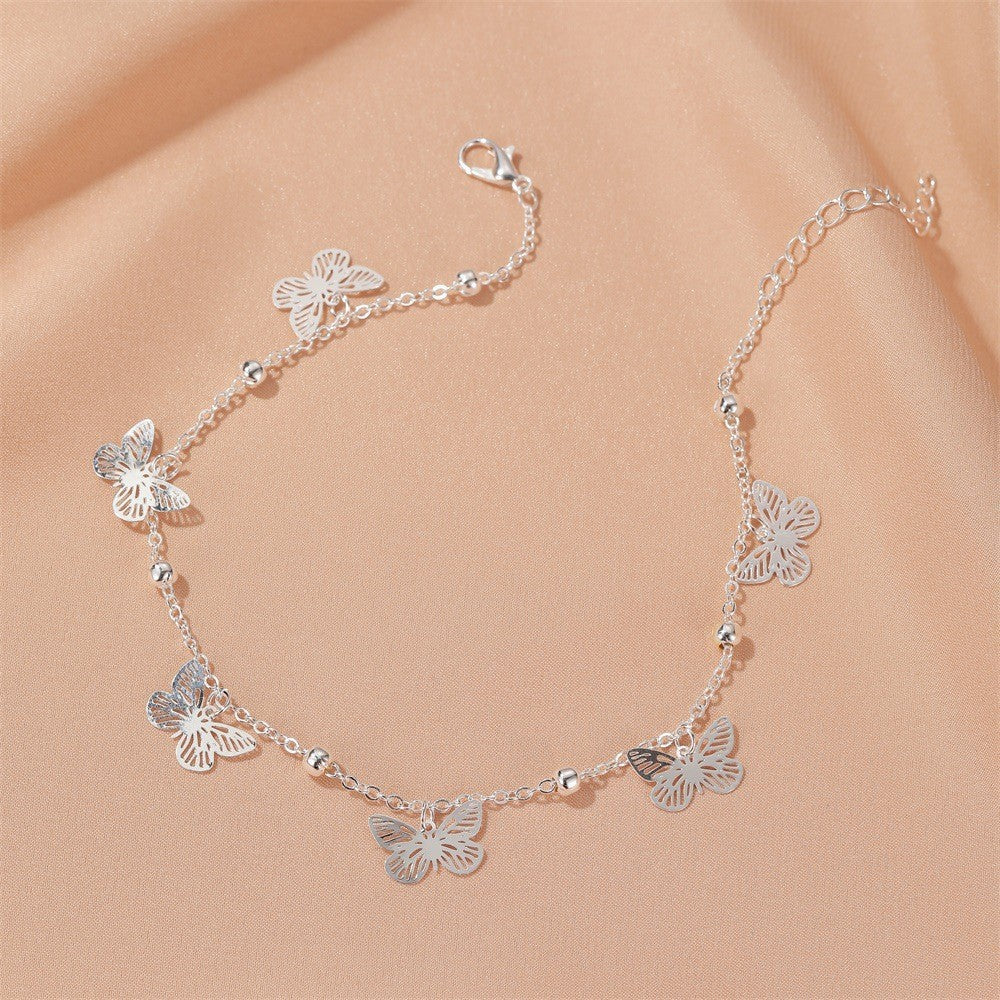 UNI-10687 - Silver Butterfly Charms  - Anklet Style 2
