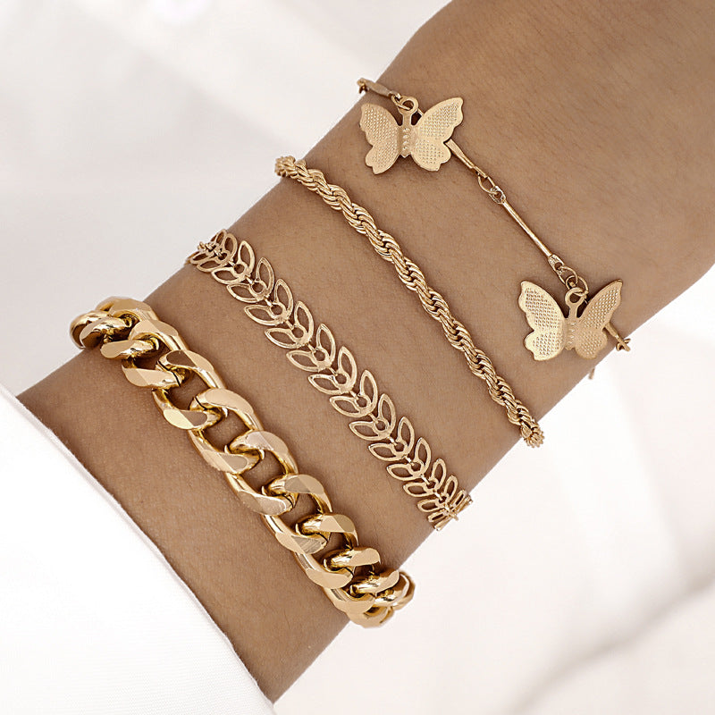 UNI-10792 - Butterfly Charms Gold Chain  - Bracelet Set of 4