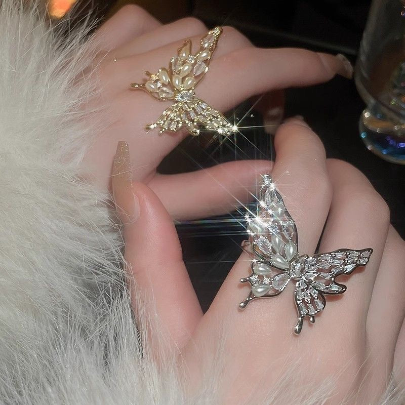 UNI-10870  - Diamond & Pearly Butterfly Gold - Ring