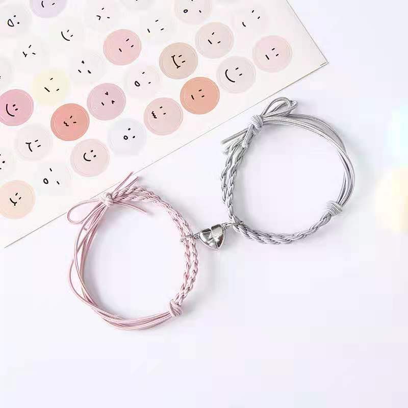 UNI-11753 - Pink & Grey Magnetic Heart - Bracelet Set