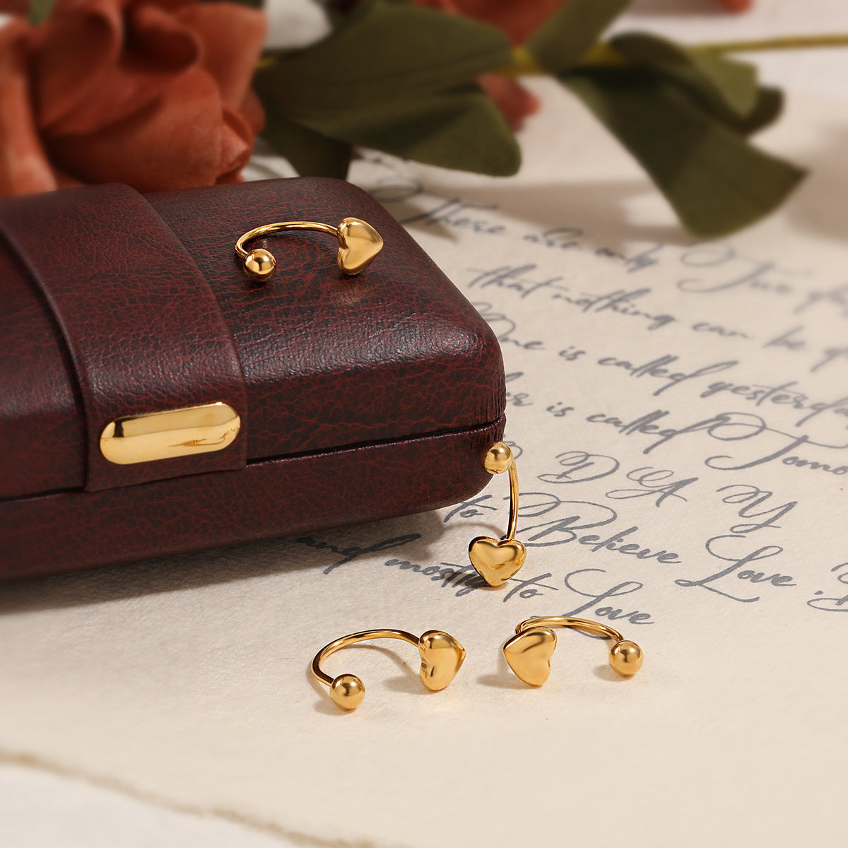 SS-12004 - Gold Heart Ear Studs - Earring