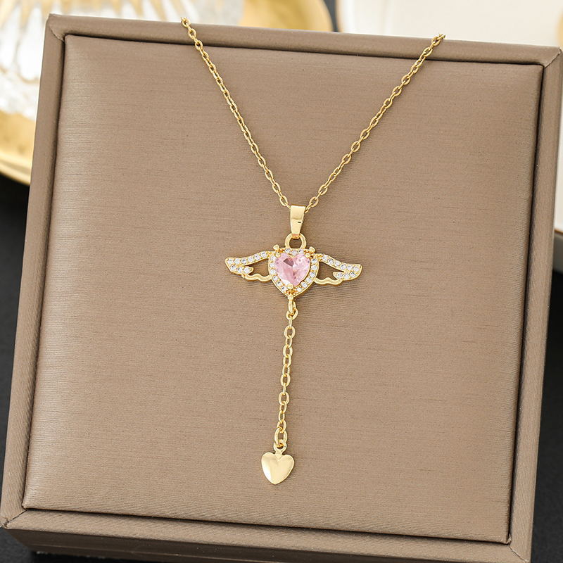 SS-11871 - Pink Diamond Heart Gold   - Necklace