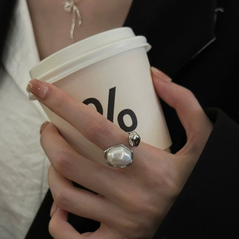 UNI-12359 - Irregular Pearl Silver - Ring