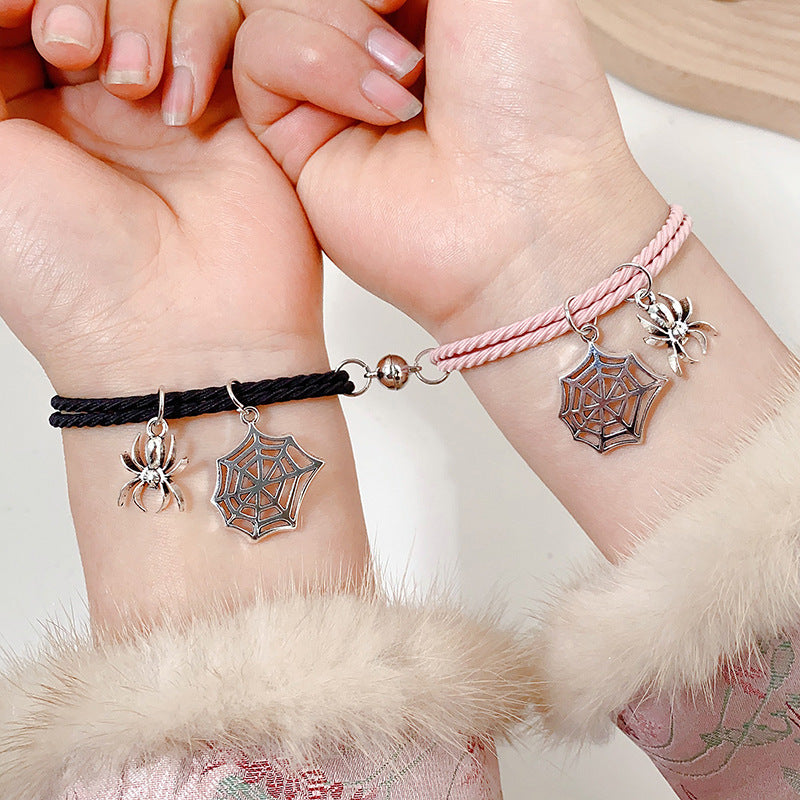 UNI-11770 - Spider Charms Black & Pink Magnetic -  Bracelet Set