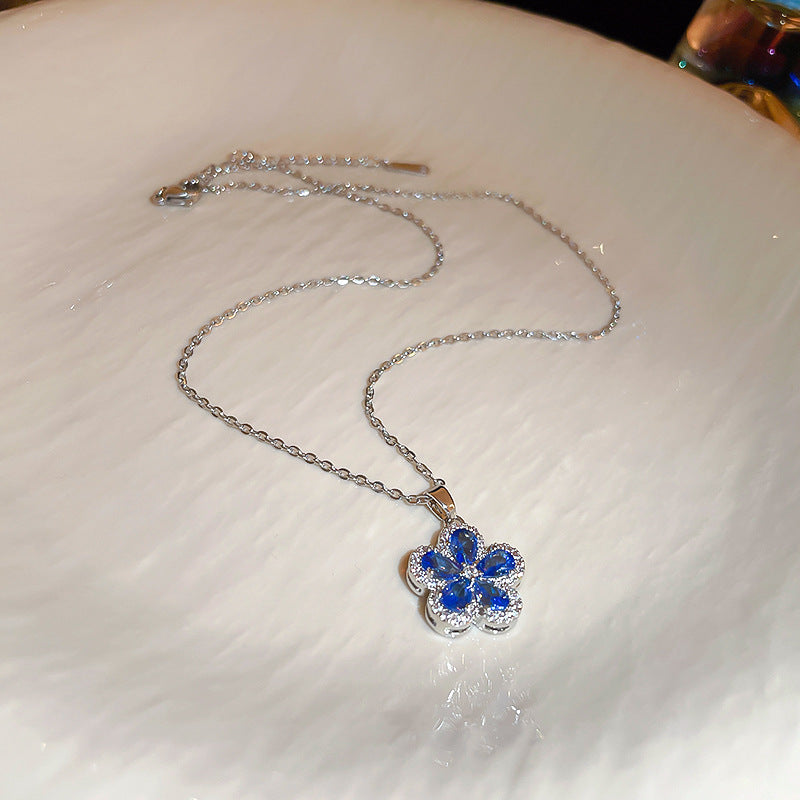 UNI-11841 - Blue Diamond Flower Silver - Necklace