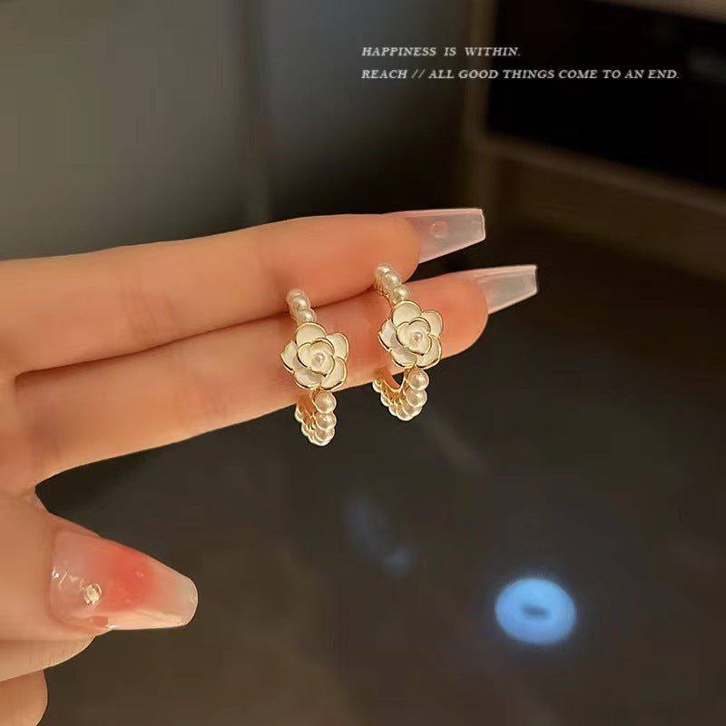 UNI-10021 - Pearl Rose Flower Gold - Earring