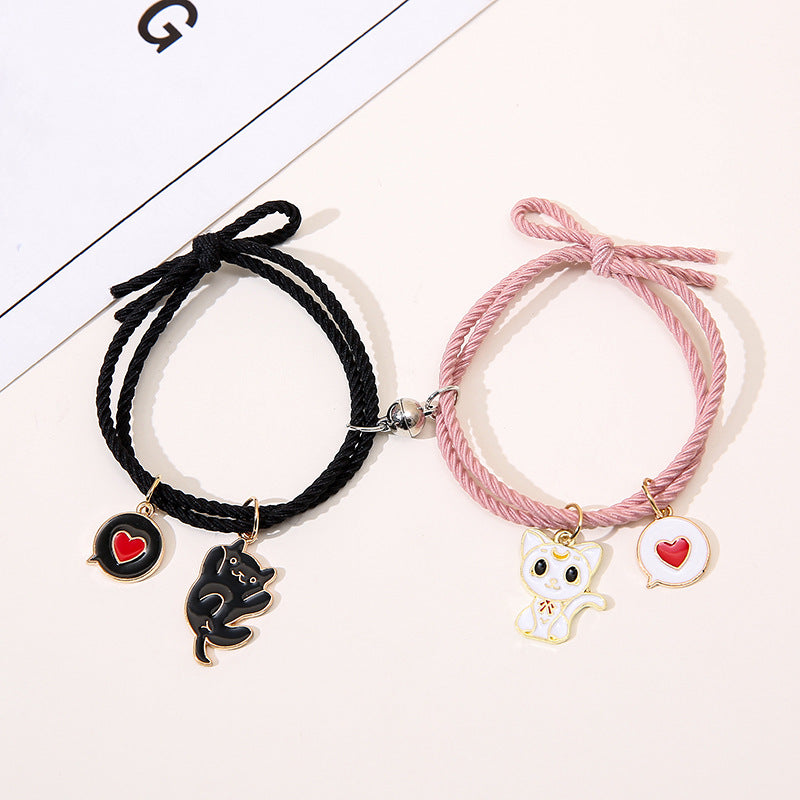 UNI-11783 - Cute Cat Black & Pink  -  Bracelet Set