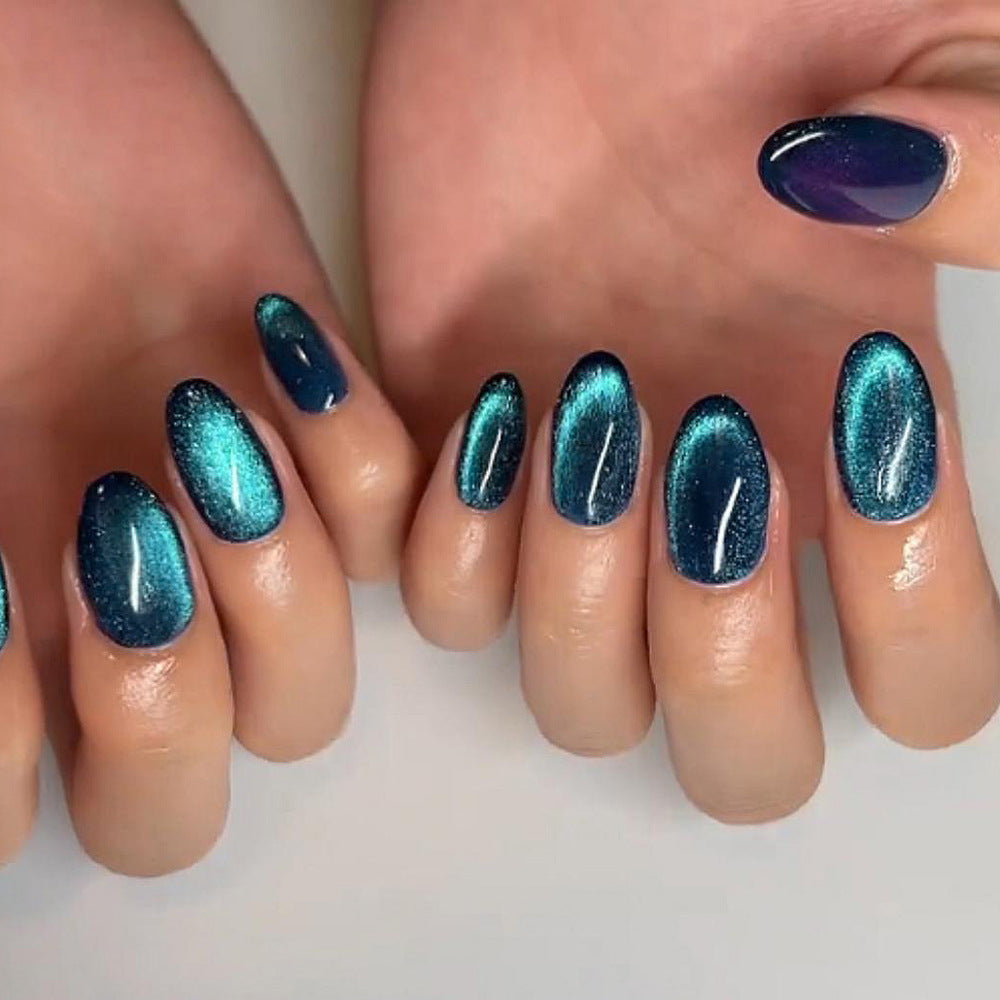 N-334-  Royal Feroze Shiny Gold Foil   - Press On Nail Set Of 24 - Free 24 Pcs Sticker Sheet Included