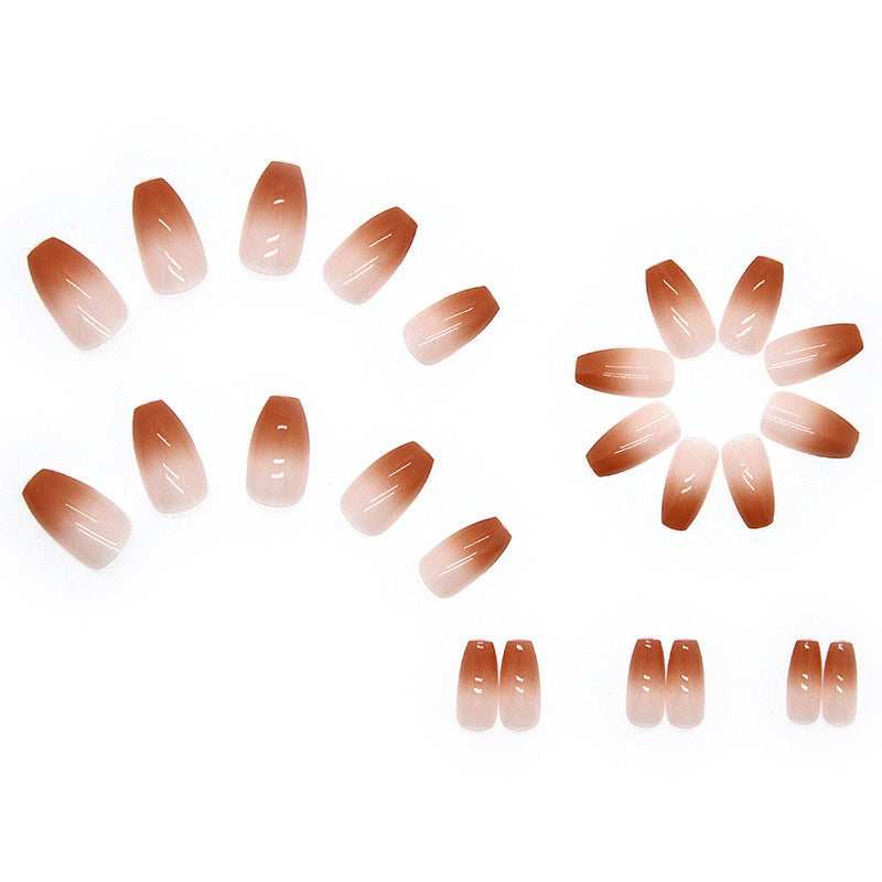 N-441 - Gradient Coffee  - Press On Nail Set Of 24 - Free 24 Pcs Sticker Sheet Included