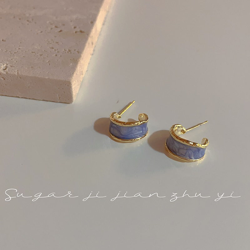 UNI-11896 - Blue  Marbled - Earring